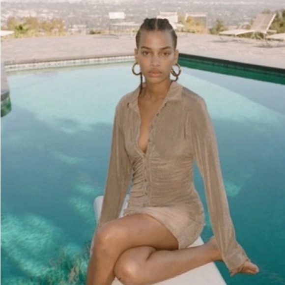 With Jean Dresses & Skirts - WITH JEAN Andy Long Sleeve Mini Dress in Latte SIZE XS